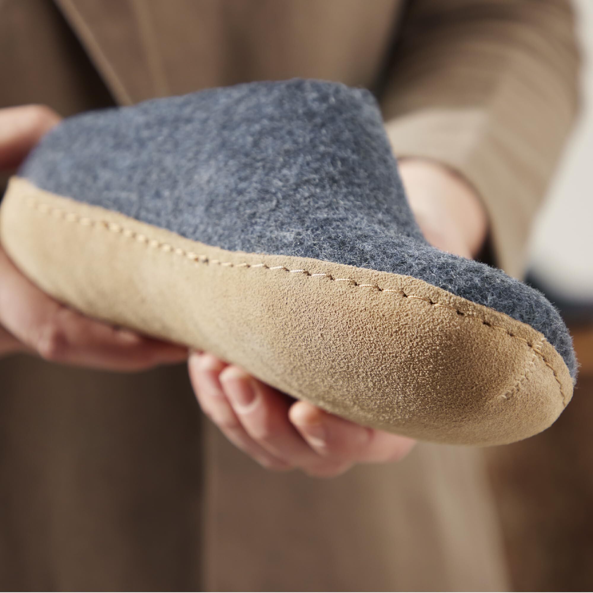 Glerups 100% Quality Wool Mix Slipper With Leather Sole - Unisex Slip-On - Denim — image 2 of 5